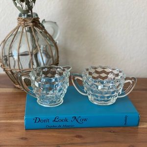 Vintage Cubist Glass Cream and Sugar Set